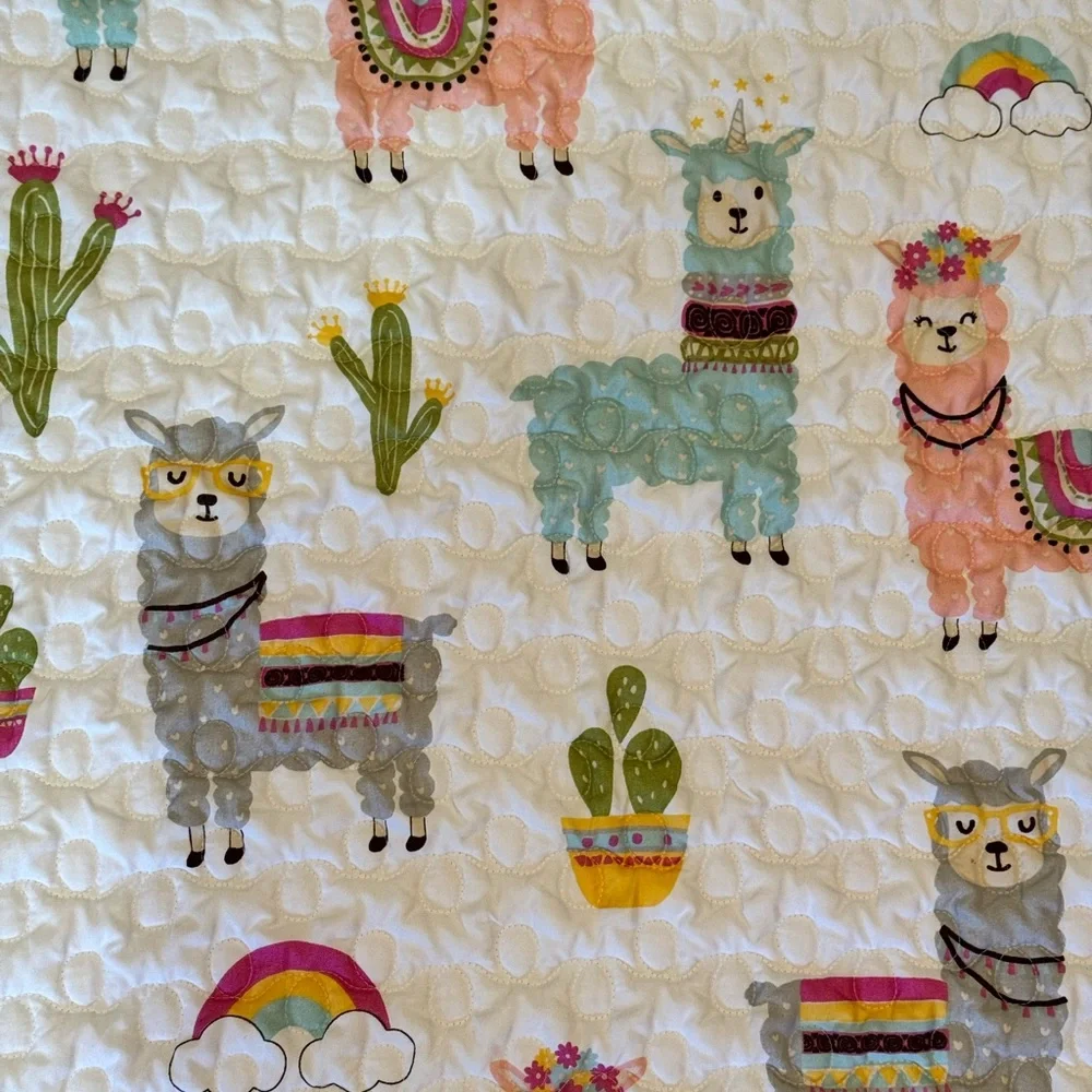 Llama Print Comforter with Pink and Blue Accents